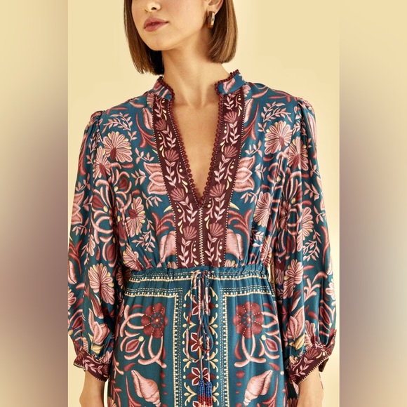 [NWT] FARM RIO Teal Seashell Tapestry Maxi Dress. Size Small - Picture 2 of 7